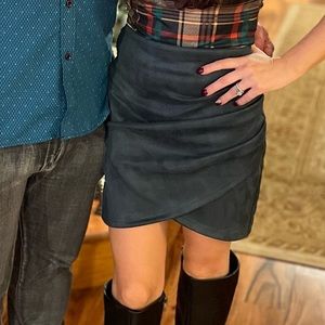 Green velour material mini skirt